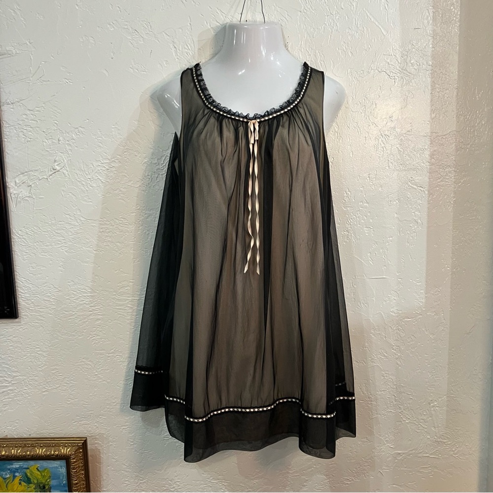 1960s Vintage Black Chiffon Peignoir Nightgown Li… - image 6